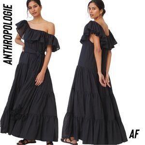 Erika Pena Orchid Ruffled Maxi Dress In Black NWT XS/S
